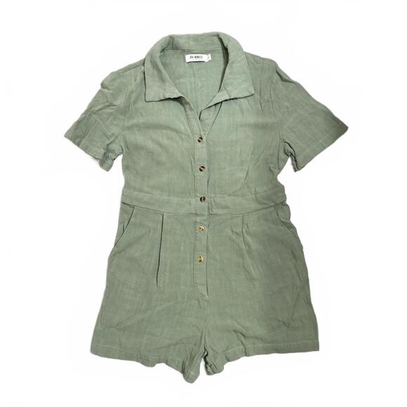 4th & Reckless Sage Green Button Up Beach Romper- Size Large - Picture 2 of 9
